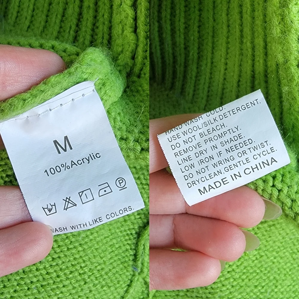 Lime Green Cable Knit Sweater Dress Crew Neck Long Sleeve Size M - Picture 8 of 9